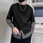 INCERUN Mens Striped Patchwork Long-Sleeve T-Shirt Design Spring Fall Casual Comfortable Crew Neck Top Male S-5XL