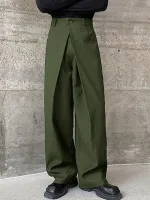 INCERUN Men Pants Fashion Design Solid Color Button Pants Wide Leg Streetwear with Side Pockets S-5XL
