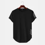 ChArmkpR Mens Letter Japanese Print High Low Curved Hem Short Sleeve T-Shirts