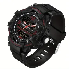 SANDA Men's Dual Display Sports Digital Watches Alarm Clock Day Weeks Multi-functional Luminous Wrist Watch