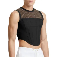 INCERUN Men Tank Top Patchwork Elastic Curved Hem Vests Sleeveless Streetwear Tanks Fashion Casual Men Clothing
