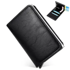Portafoglio porta carte di credito ID da uomo, con protezione RFID, sottile, in pelle PU, mini portafoglio piccolo per soldi