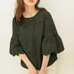ZANZEA Women Korean Casual Shirt Daily Embroidery Hollow Ruffle Sleeve Blouses