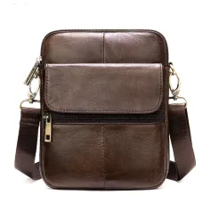 Ekphero Zipper Genuine Leather Messenger Bags Business Small Crossbody Bag Casual Travel Flap Shoulder Bag