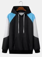 Mens Color Block Patchwork Kangaroo Pocket Casual Drawstring Hoodies