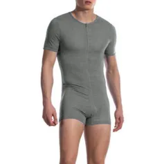 INCERUN Mens Jumpsuit Thin Stretch Comfort Zipper Short Sleeve One-piece Shorts Homewear for Men Large Size S-5XL