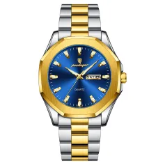 POEDAGAR Fashion Waterproof Business Quartz Watch Calendar Week Luminous Stainless Steel Strap Men Wristwatch
