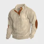 ChArmkpR Mens Pullover Hoodies Two Tone Patchwork Stand Collar Corduroy Pullover Sweatshirts