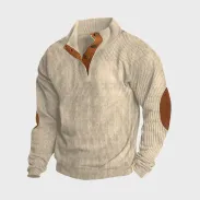 ChArmkpR Mens Pullover Hoodies Two Tone Patchwork Stand Collar Corduroy Pullover Sweatshirts