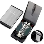 2 in 1 Portable Folding Reading Glasses with Metal Glasses Case Mobile Phone Holder HD Anti-Fatigue Anti-blue Light Presbyopic Glasses