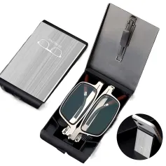 2 in 1 Portable Folding Reading Glasses with Metal Glasses Case Mobile Phone Holder HD Anti-Fatigue Anti-blue Light Presbyopic Glasses