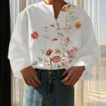 INCERUN Men Flowers Print V-neck Long Sleeve Shirt Comfy Loose Fit Top Shirt for Men Plus Size, ລະດູໃບໄມ້ປົ່ງລະດູໃບໄມ້ຫຼົ່ນ