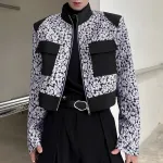 INCERUN Mens Floral Print Patchwork Jacket Crop Top Zipper Stand Collar Short Jackets for Men Large Size S-5XL