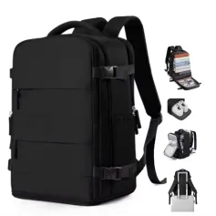 40*25*20cm Waterproof Nylon Travel Backpack 180° Open Design Laptop Clothing Shoes Compartment Luggage Bag with Trolley Strap