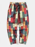 Mens Koulè Block Patchwork Trase Waist dwat pantalon