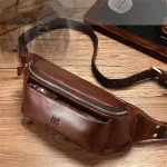 BULLCAPTAIN Men's Genuine Leather Fanny Bag Adjustable Strap Waist Bag Retro Crossbody Chest Bag