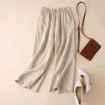 ZANZEA Women Cotton Elastic Waist Solid Color Long Pants Casual Loose Straight Trousers