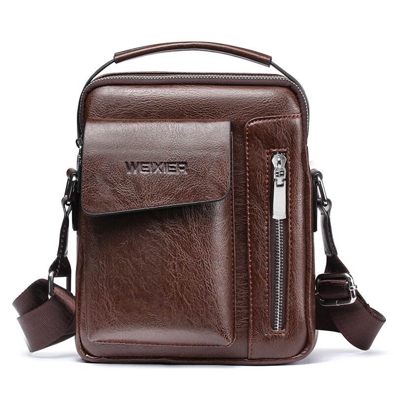 WEIXIER Men's Crossbody Bag PU Leather Hand Bag for Men Messenger Bags Waterproof Backpacks Business Casual Single Shoulder Bag