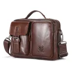BULLCAPTAIN Genuine Leather Mens Shoulder Bag Business Crossbody Bag Male Briefcase Messenger Bag Men's Casual Handbags Vintage Flap Clutch Purse Tote