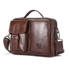 BULLCAPTAIN Genuine Leather Mens Shoulder Bag Business Crossbody Bag Male Briefcase Messenger Bag Men's Casual Handbags Vintage Flap Clutch Purse Tote
