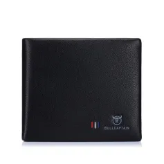 BULLCAPTAIN Men Black Soft Genuine Leather Wallets Business Casual Bifold Card Holder Purse Birthday Gifts for Father Husband