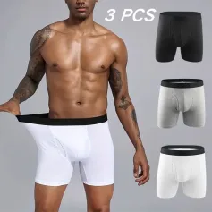 Men's 3-Pack Cotton Boxer Briefs with Comfortable Flex Waistband Breathable Solid Color Panties Boxershorts Comfy Open Front Crotch Underwear Male Sports Underpants Shorts