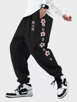 ChArmkpR Mens Sports Pants Japanese Cherry Blossoms Side Print Street Drawstring Sweatpants