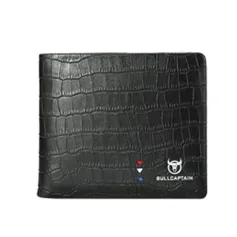 BULLCAPTAIN Business Casual Billfold Cowhide Leather Men Wallet with Gift Box Short Crocodile Pattern Holder RFID Money Clip Gift for Boyfriend Father Husband Gift
