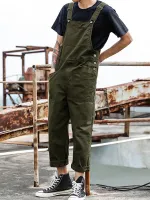 INCERUN Men Bib Pants Solid Color Jumpsuits Multi Pockets Casual Suspenders Cargo Overalls Fashion Men Jumpsuit S-5XL