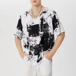 INCERUN Mens V Neck Ink Printing Chinese Style T-Shirts Casual Cotton Short Sleeve Tops Tees