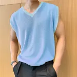 INCERUN Mens Tank Tops Fashion Bright See Through Men's Mesh Vests Summer Cool Solid Color V-neck Sleeveless Top Casual Male Clothing