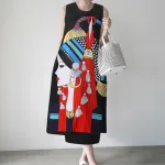 ZANZEA Ethnic Style Women's Dresses Holiday Summer Round Neck Sleeveless Printed Beach Sundress