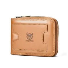 BULLCAPTAIN Retro Solid Cowhide Leather Zipper Men's Wallet Two-fold Money Clip RFID Multi-card Credit Holder