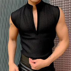 INCERUN Mens Textured V-Neck Sleeveless Tank Micro Sheer Comfortable Breathable Vest