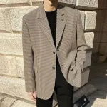 INCERUN Mens Plaid Single Breasted Casual Blazer Fashion Loose Fit Lapel Button Front Outwear for Male Large Size S-5XL