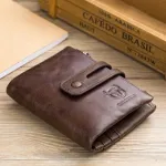 BULLCAPTAIN Mens Retro Genuine Leather Wallet RFID Anti-thef Multicard Slot Wallet Card Holder Double Zipper Coin Purse Cowhide Leather Wallet