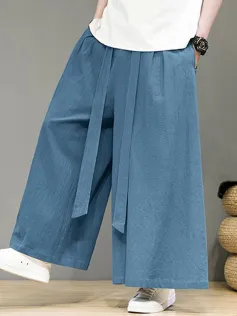 INCERUN Men Loose Pant Plus Size Wide Leg Casual Long Mens Pants Fashion Solid Color Daily Trousers Men's Bottoms