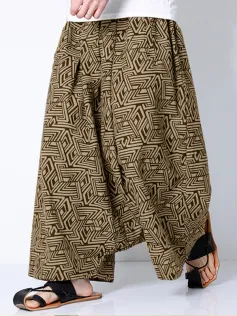 INCERUN Men Pant Ethnic Print Low Rise Long Pant Loose Fit Mens Elastic Streetwear Pants with Side Pockets S-5XL