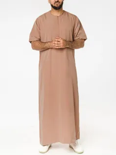 Men Solid Front Zipper Round Neck Short Sleeve Casual Robe Shirts