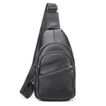 Ekphero Men Genuine Leather Chest Pack Casual Sport Sling Shoulder Backpack Fashion Crossbody Bags Black Travel Chest Bag