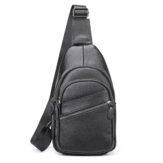 Ekphero Men Genuine Leather Chest Pack Casual Sport Sling Shoulder Backpack Fashion Crossbody Bags Black Travel Chest Bag
