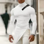 INCERUN Mens Textured High Neck Long Sleeve Knitted Sweater Comfortable High Stretch Fall Winter Tops for Male S-5XL