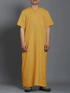 INCERUN Men Robes Solid Color Long Tops Round Neck Short Sleeve Robes Mens Clothing Summer Male Robes
