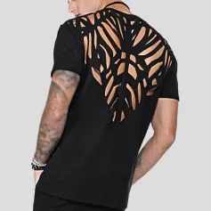 INCERUN Men's T-Shirt Fashion Leisure Back Hollow Tshirt Solid All-match Short Sleeve T Shirts S-5XL Male Tops
