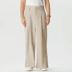 INCERUN Men's High-waisted Solid Wide-leg Trousers Comfy Loose Fit Casual Pants Plus Size