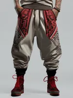 ChArmkpR Mens Pants Ethnic Tribal Print Patchwork Loose Drawstring Waist Trousers