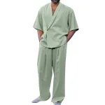 INCERUN Sets for Men Solid Color Short Sleeve Blazer & Pant with Pockets Casual Daily Mens Two Pieces Outfits