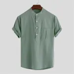INCERUN Mens Shirts Cotton Solid Color Chest Pocket Casual Henley Shirts