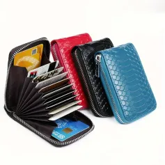 Business PU Leather ID Credit Card Holder Handbag Multi Card Leather Coin Purse Vertical Imitation Snake Texture Zipper Organ Bag