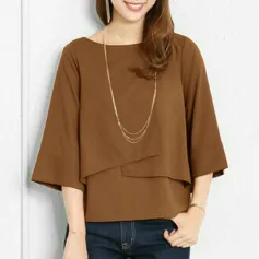 ZANZEA Elegant Style Women's Blouse Round Neck Half Sleeve Double Layer Casual Shirt Fashion Pullover Top